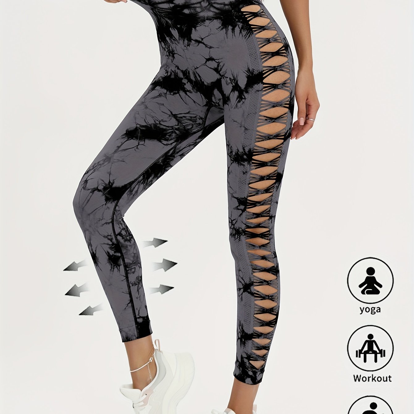 Seamless Lady Tie-Dye Yoga Pants, Side Hollow Butt Lift Workout Fitness Tights, Jogging Sports Leggings, Gym Clothing - SS69