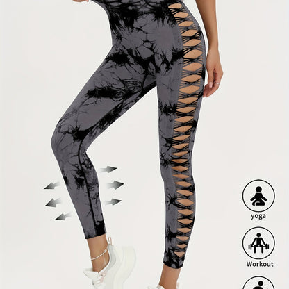 Seamless Lady Tie-Dye Yoga Pants, Side Hollow Butt Lift Workout Fitness Tights, Jogging Sports Leggings, Gym Clothing - SS69