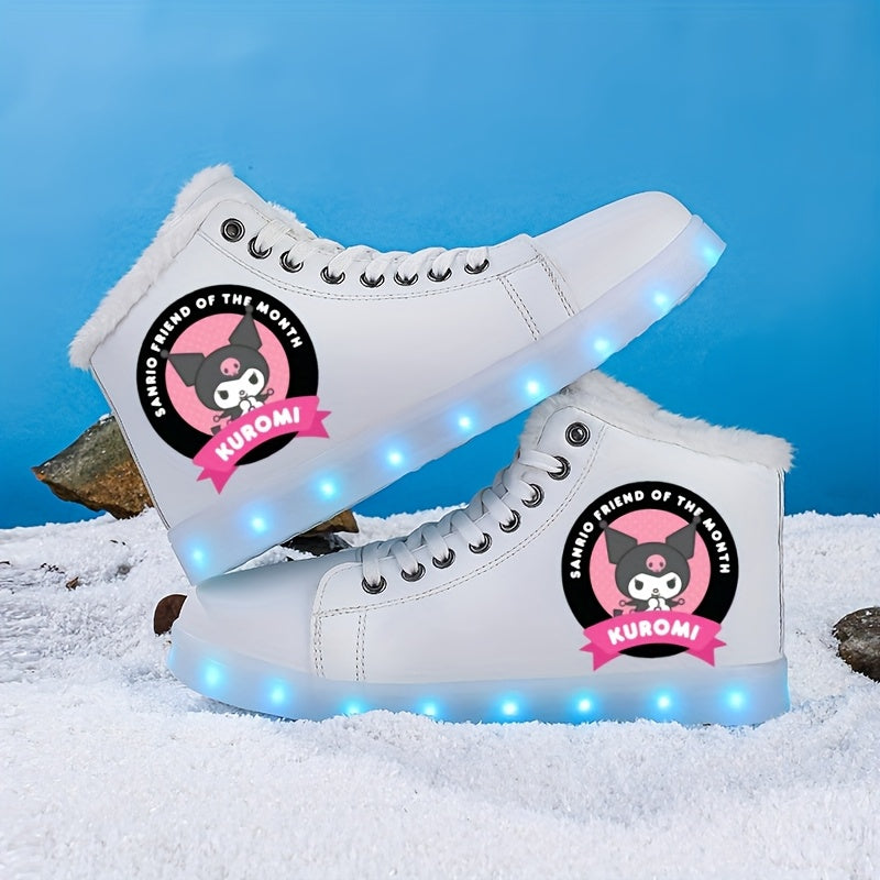 Women's & Unisex (for) Kuromi Cartoon LED Glowing Sneakers - -Lined Winter Warm Light Shoes with USB Rechargeable Multicolor Flashing, Traction TPR Sole & Anime Design for Night Sports/Party Wear - Compatible with