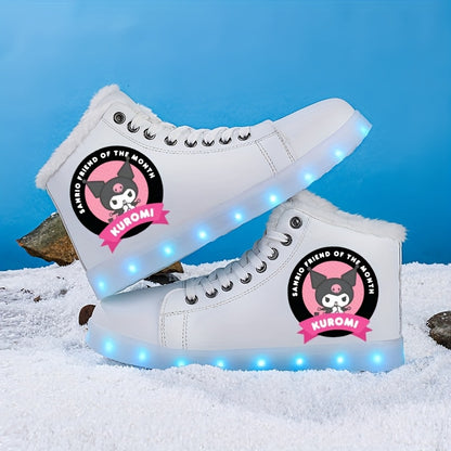 Women's & Unisex (for) Kuromi Cartoon LED Glowing Sneakers - -Lined Winter Warm Light Shoes with USB Rechargeable Multicolor Flashing, Traction TPR Sole & Anime Design for Night Sports/Party Wear - Compatible with