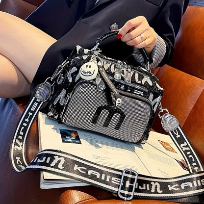 Spacious Rhinestone-Embellished Glamorous Women's Backpack - Adjustable Strap, Multi-Pocket Design, Comfort Grip Handle Crossbody Satchel for Special Occasions SS69