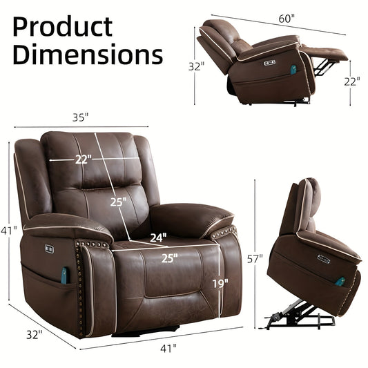 Dual Motor Large Power Lift Recliner Chairs with Massage And Heat for Big People, Electric Faux Leather Recliner with Adjustable Headrest, 2 Concealed Cup Holders, USB Ports, Home Comfort Chair, Elderly Seating, Modern Reclin SS69