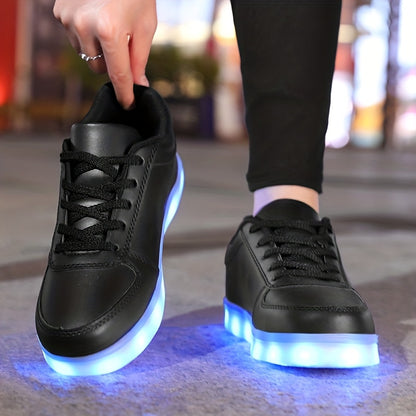 LED Light-Up Sneakers with USB Rechargeable Battery - Glow-in-the-Dark Shoes, All-Season Low-Top Sneakers with TPR Sole, for Skateboarding, Running, Parties