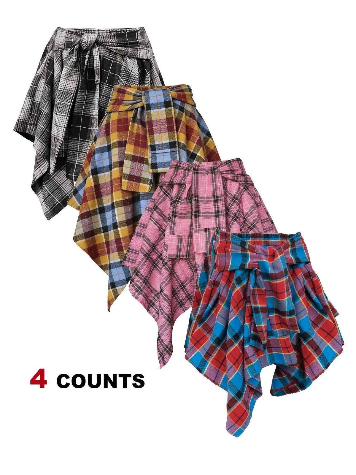 Plus Size - Plus Size - 4-Pack Plus Size Pleated Plaid Skirt | Women High Waist A-Line Elastic Waist Midi Skirt Casual Vintage Checkered Skirt With Slight Stretch Fabric