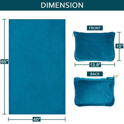 Travel Blanket and Pillow - Ultra-Soft, Compact & Lightweight, 65x40 Inches, with Carry Case, Luggage Sleeve & Backpack Clip for Airplane Comfort