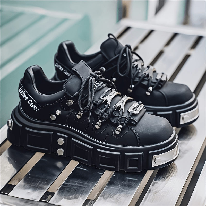 Men's Fashion Pink Platform Sneakers - Casual Streetwear Running Shoes with Durable PU Upper, Anti-Slip EVA Insole & PVC Sole, Lace-Up Design for Casual Attire SS69 43.69 Black / US 11