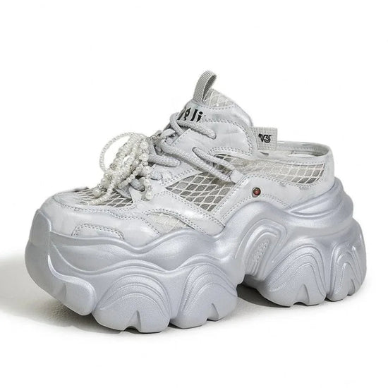 9CM Breathable Mesh Synthetic Slippers Bling Casual Vulcanize Hollow Shoes Summer Chunky Sneakers Platform Wedge Sandals Woman - SS69