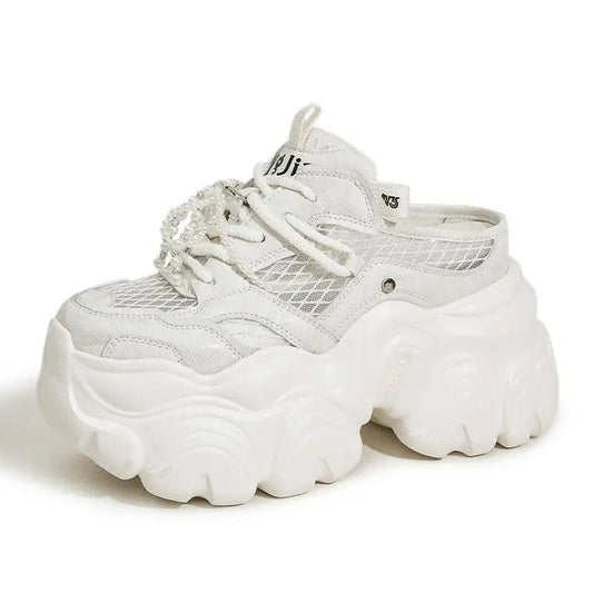 9CM Breathable Mesh Synthetic Slippers Bling Casual Vulcanize Hollow Shoes Summer Chunky Sneakers Platform Wedge Sandals Woman - SS69