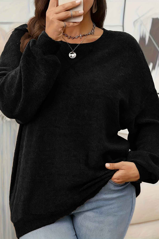 Plus Size - Women'S Solid Color Crew Neck Sweater | Casual Style, Medium Stretch Fabric, Ideal for Fall/Winter