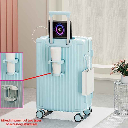 Christmas Gifts 20-Inch and Below Macaron Color Luggage with Cup Holder, USB Charging Port, Alloy Bumper Corners, Lightweight Carry-On Suitcase with Silent Spinner Wheels, TSA Lock, and Hook