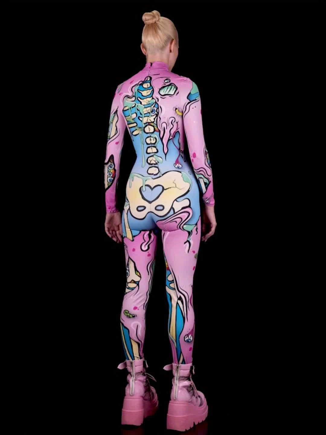 Women'S Sexy Halloween Costume - Long Sleeve Bodycon Jumpsuit with Neon Accents, Form-Fitting Cosplay Outfit for Halloween Parties, Themed Events - Sexy Party Attire for Women, Halloween Clothes, Themed Event Attire, Formfitt SS69