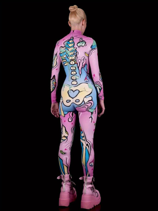 Women'S Sexy Halloween Costume - Long Sleeve Bodycon Jumpsuit with Neon Accents, Form-Fitting Cosplay Outfit for Halloween Parties, Themed Events - Sexy Party Attire for Women, Halloween Clothes, Themed Event Attire, Formfitt SS69
