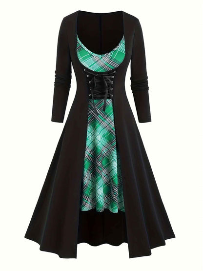 [Gothic Renaissance Dress] Gothic Corset Renaissance Dress | Women's Long Halloween Costume Fashion Princess Dress + Suspender Dress Two-piece Set