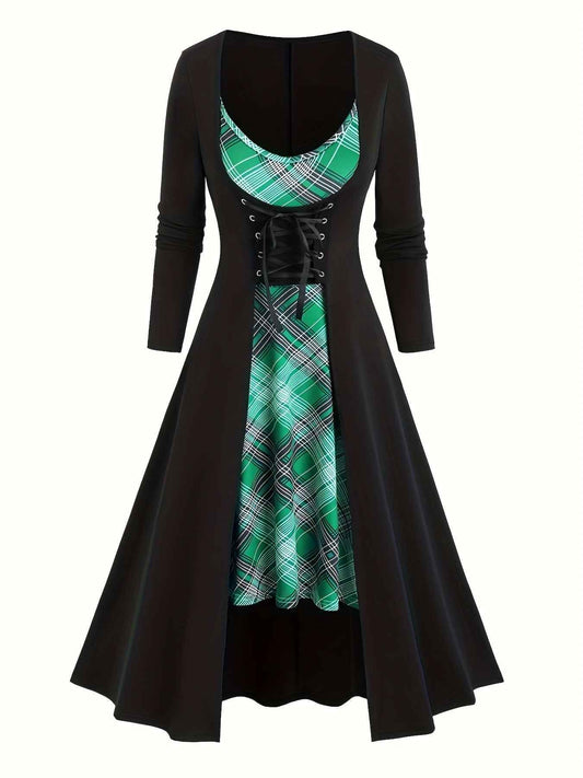 [Gothic Renaissance Dress] Gothic Corset Renaissance Dress | Women's Long Halloween Costume Fashion Princess Dress + Suspender Dress Two-piece Set