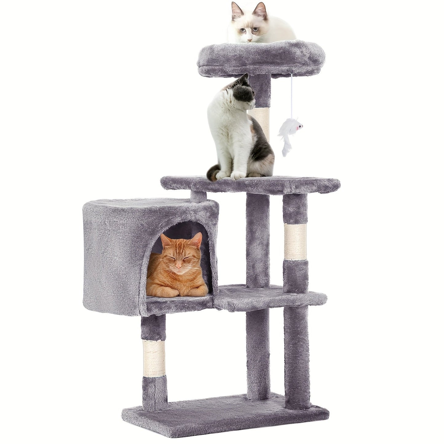54/70" Multi-Level Cat Tree Tower with Scratching Posts & Cozy Condos, Space-Saving Indoor Cat Playhouse, Durable Plywood Construction, Fun Jumping Platforms, Multiple Colors Available for Cats SS69 39.69 Light Gray / 37''H