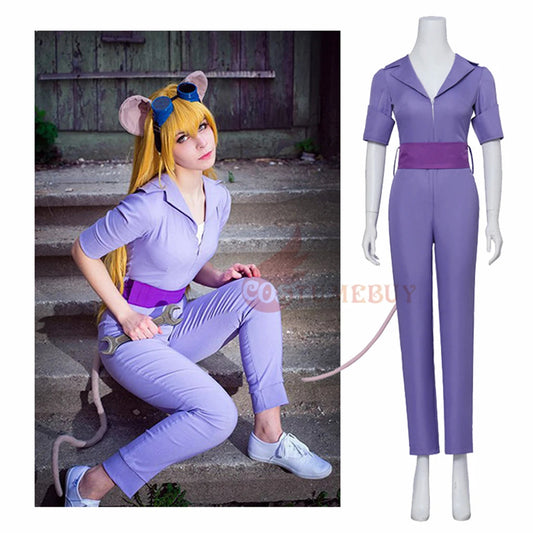 Chip Dale Animation Gadget Hackwrench Cosplay Blue-Magenta Bodysuit with Purple Belt Women's Costume Casual Jumpsuit SS69