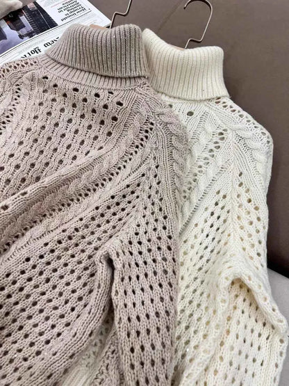 Casual merino wool sequined turtleneck collar pullover