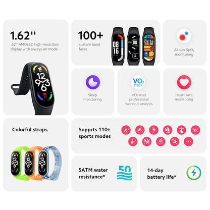 Xiaomi Mi Band 7 Smart Fitness Tracker, 1.62" AMOLED Display, 110+ Sport Modes