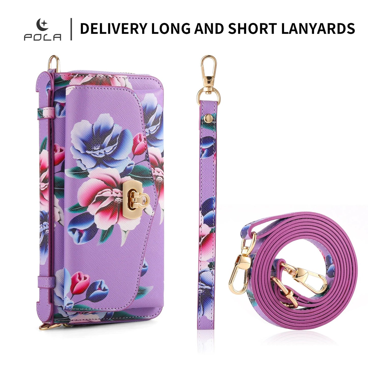 Phone Case Smartphone Android Cases Samsung Galaxy S25 Ultra Accessories Magsafe Wallet Luxury Lanyard Leather Zipper Flower Bag SS69