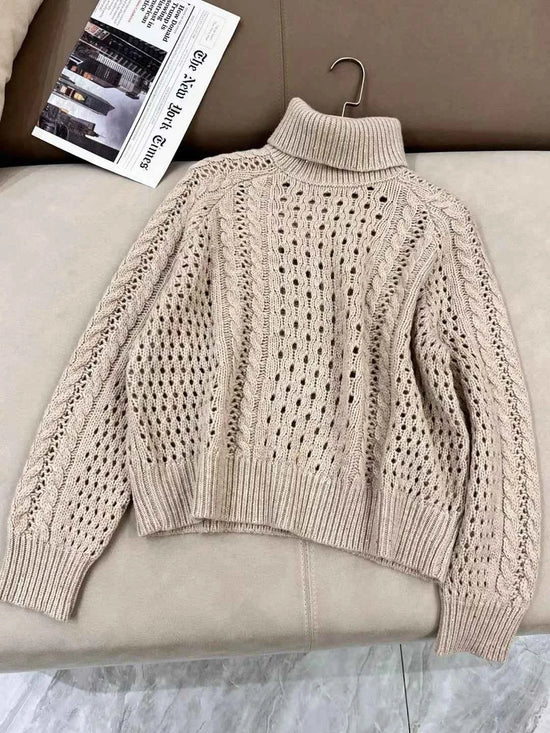 Casual merino wool sequined turtleneck collar pullover