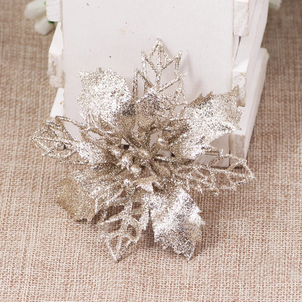 20pcs 9cm Artificial Christmas Flowers Glitter Xmas Tree Flowers Christmas Tree Ornaments for New Year Xmas Tree Wedding Decor