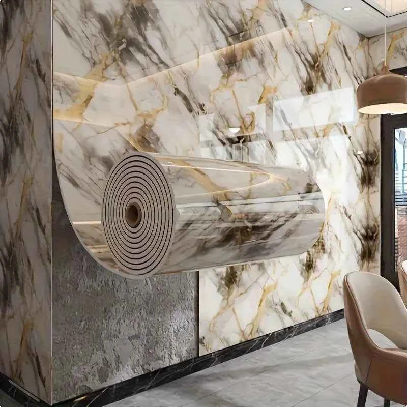 1 Roll Marble Thick Foam Bedroom Wallpaper Imitation Tile Self-Adhesive Bathroom Waterproof Wall Sticker Living Room Decoration