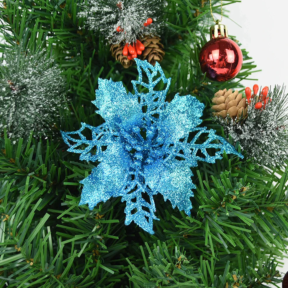 20pcs 9cm Artificial Christmas Flowers Glitter Xmas Tree Flowers Christmas Tree Ornaments for New Year Xmas Tree Wedding Decor