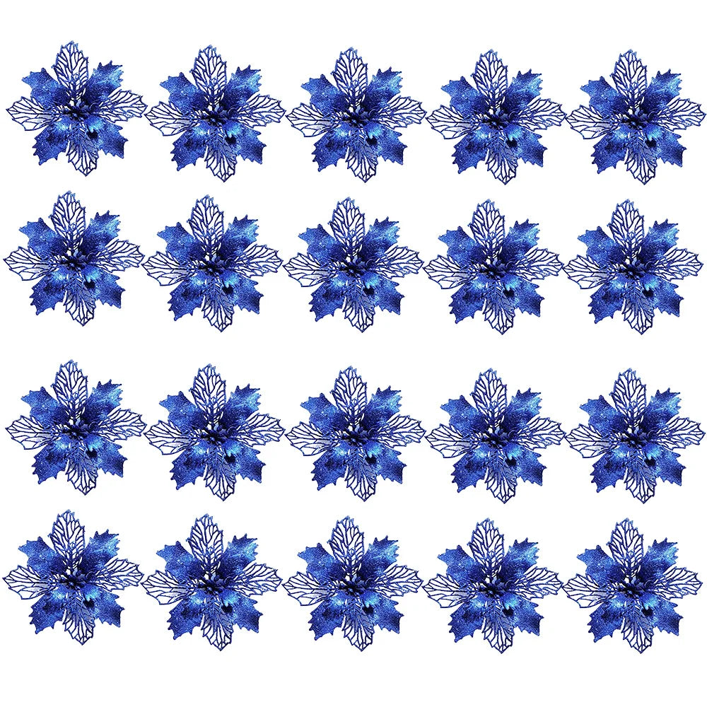 20pcs 9cm Artificial Christmas Flowers Glitter Xmas Tree Flowers Christmas Tree Ornaments for New Year Xmas Tree Wedding Decor