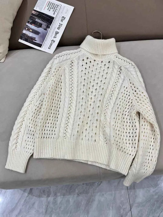 Casual merino wool sequined turtleneck collar pullover