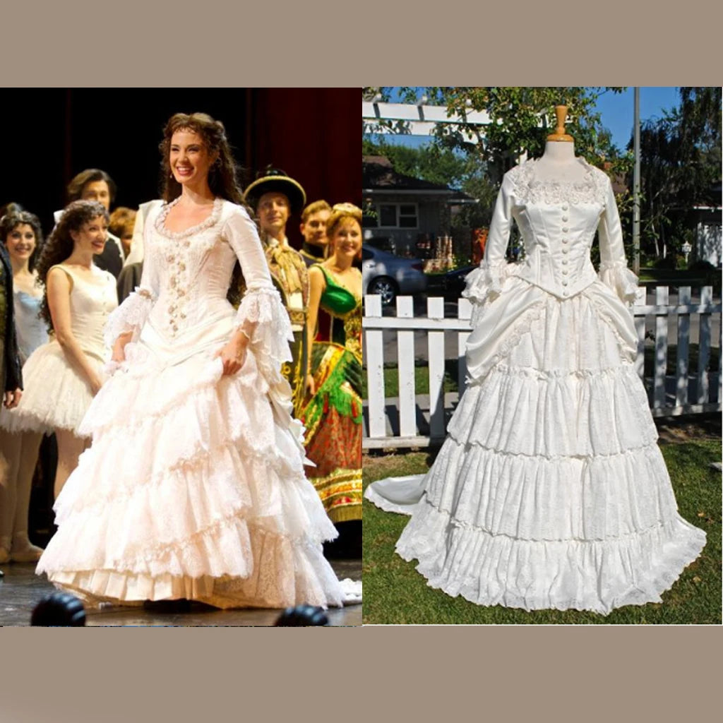 Musical The Phantom of The Opera Christine Daae Cosplay costume Victorian white Bridal Dress Masquarade Dress Gown custom made