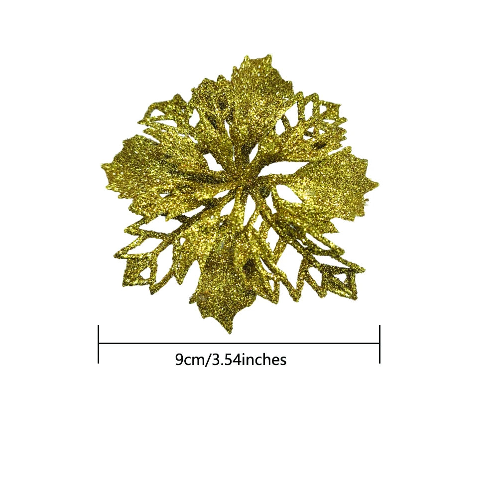 20pcs 9cm Artificial Christmas Flowers Glitter Xmas Tree Flowers Christmas Tree Ornaments for New Year Xmas Tree Wedding Decor