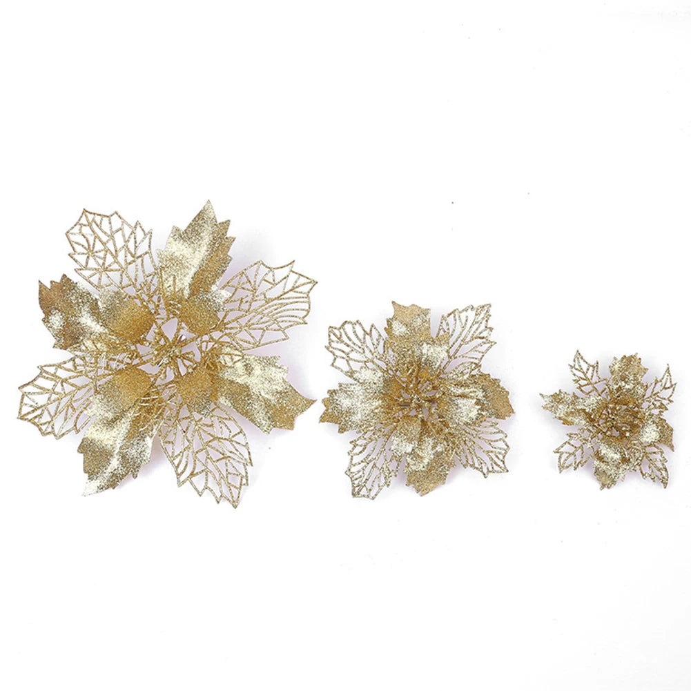 20pcs 9cm Artificial Christmas Flowers Glitter Xmas Tree Flowers Christmas Tree Ornaments for New Year Xmas Tree Wedding Decor