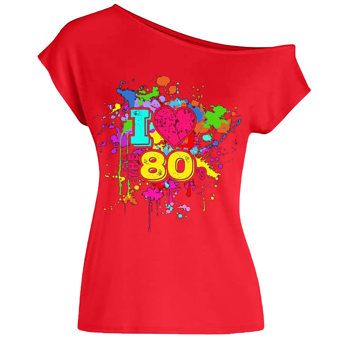 80s Costume Outfit for Woman Love off the Shoulder T Shirts Novelty Neon Top Clothes for Costume SS69 24.69 Red / XL