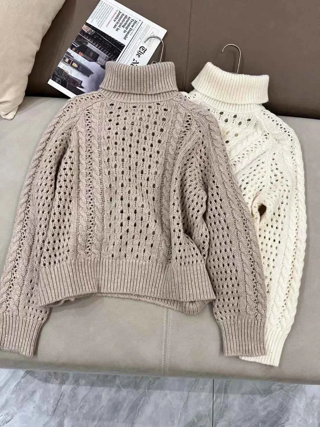 Casual merino wool sequined turtleneck collar pullover