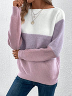 Women's Striped Patchwork Knit Sweater - Casual Loose Autumn/Winter Jumper