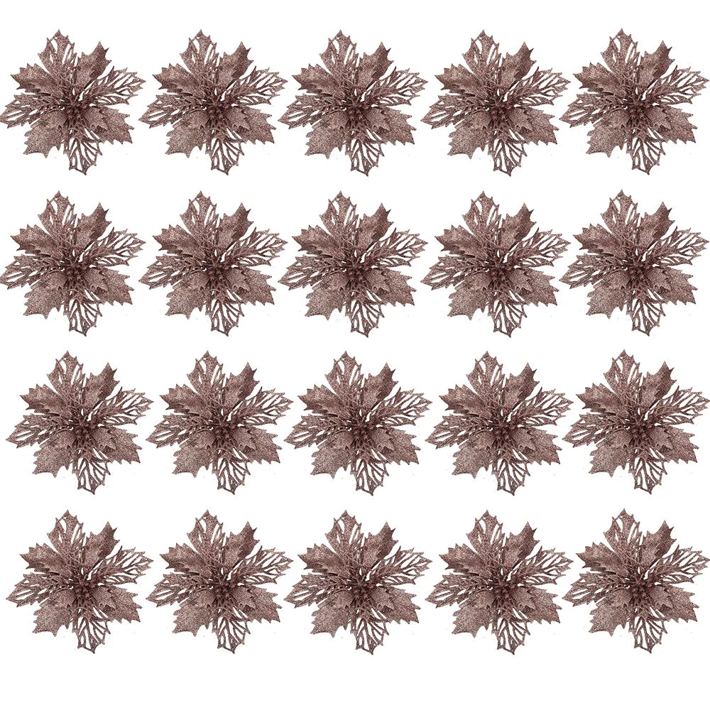 20pcs 9cm Artificial Christmas Flowers Glitter Xmas Tree Flowers Christmas Tree Ornaments for New Year Xmas Tree Wedding Decor