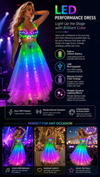TEMLASER Women's RGB LED Belly Dance Skirt - Faux Leather