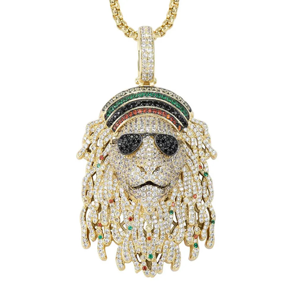 VANAXIN Cool Lion Head Design Pendants  Necklaces Handsome for Men Big Punk Luxury Jewellery Friendship Gift Gold Color Gift SS69 123.69 Gold-color / WHITE / CHINA