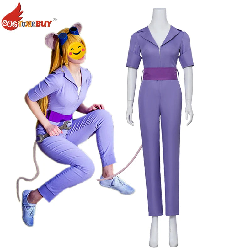 Chip Dale Animation Gadget Hackwrench Cosplay Blue-Magenta Bodysuit with Purple Belt Women's Costume Casual Jumpsuit SS69