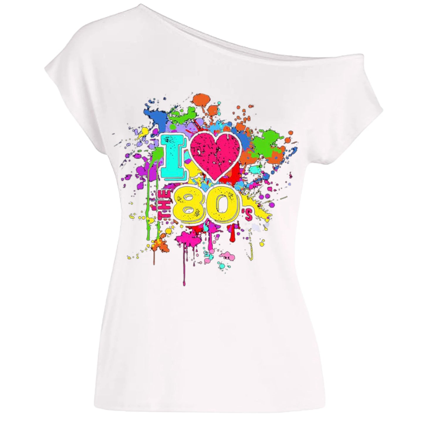 80s Costume Outfit for Woman Love off the Shoulder T Shirts Novelty Neon Top Clothes for Costume SS69 24.69 White / XXL