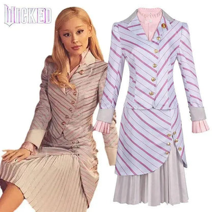 Adult Wicked 2025 Glinda Costume Wicked Movie The Musical Ariana Grande Cosplay Women's Pink Striped Dress Suit Outfits SS69