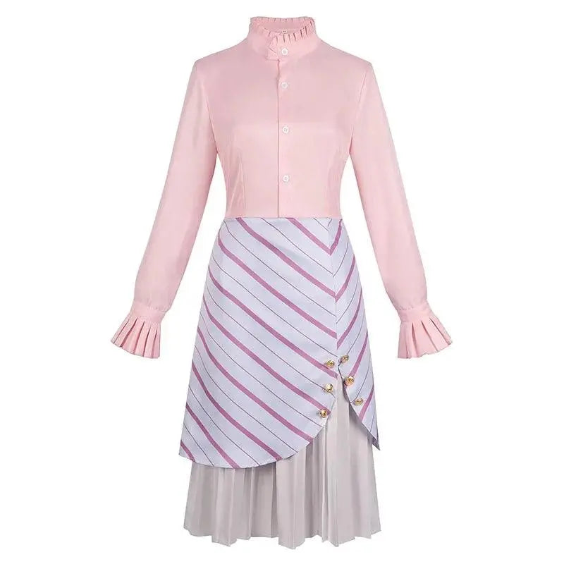 Adult Wicked 2025 Glinda Costume Wicked Movie The Musical Ariana Grande Cosplay Women's Pink Striped Dress Suit Outfits SS69