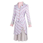 Adult Wicked 2025 Glinda Costume Wicked Movie The Musical Ariana Grande Cosplay Women's Pink Striped Dress Suit Outfits SS69