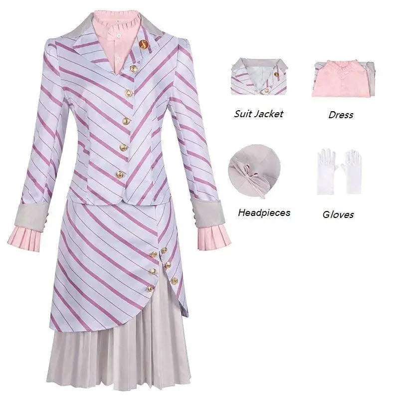 Adult Wicked 2025 Glinda Costume Wicked Movie The Musical Ariana Grande Cosplay Women's Pink Striped Dress Suit Outfits SS69 75.69 Pink / S
