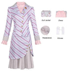 Adult Wicked 2025 Glinda Costume Wicked Movie The Musical Ariana Grande Cosplay Women's Pink Striped Dress Suit Outfits SS69 75.69 Pink / S