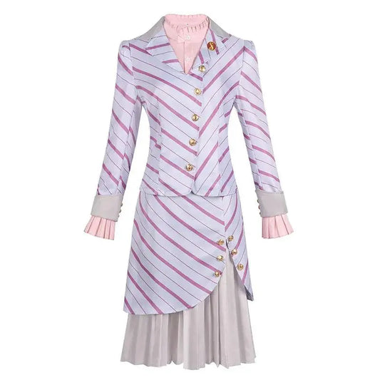 Adult Wicked 2025 Glinda Costume Wicked Movie The Musical Ariana Grande Cosplay Women's Pink Striped Dress Suit Outfits SS69