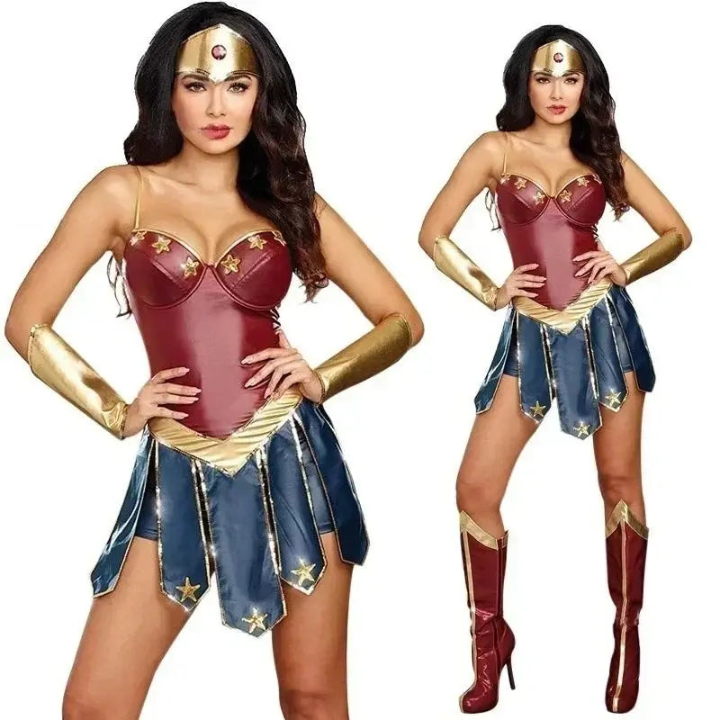 Adult Wonder Women Costume Superhero Halloween Party Cosplay Superwomen Outfits Leather Fancy Dress Carnival Uniform SS69