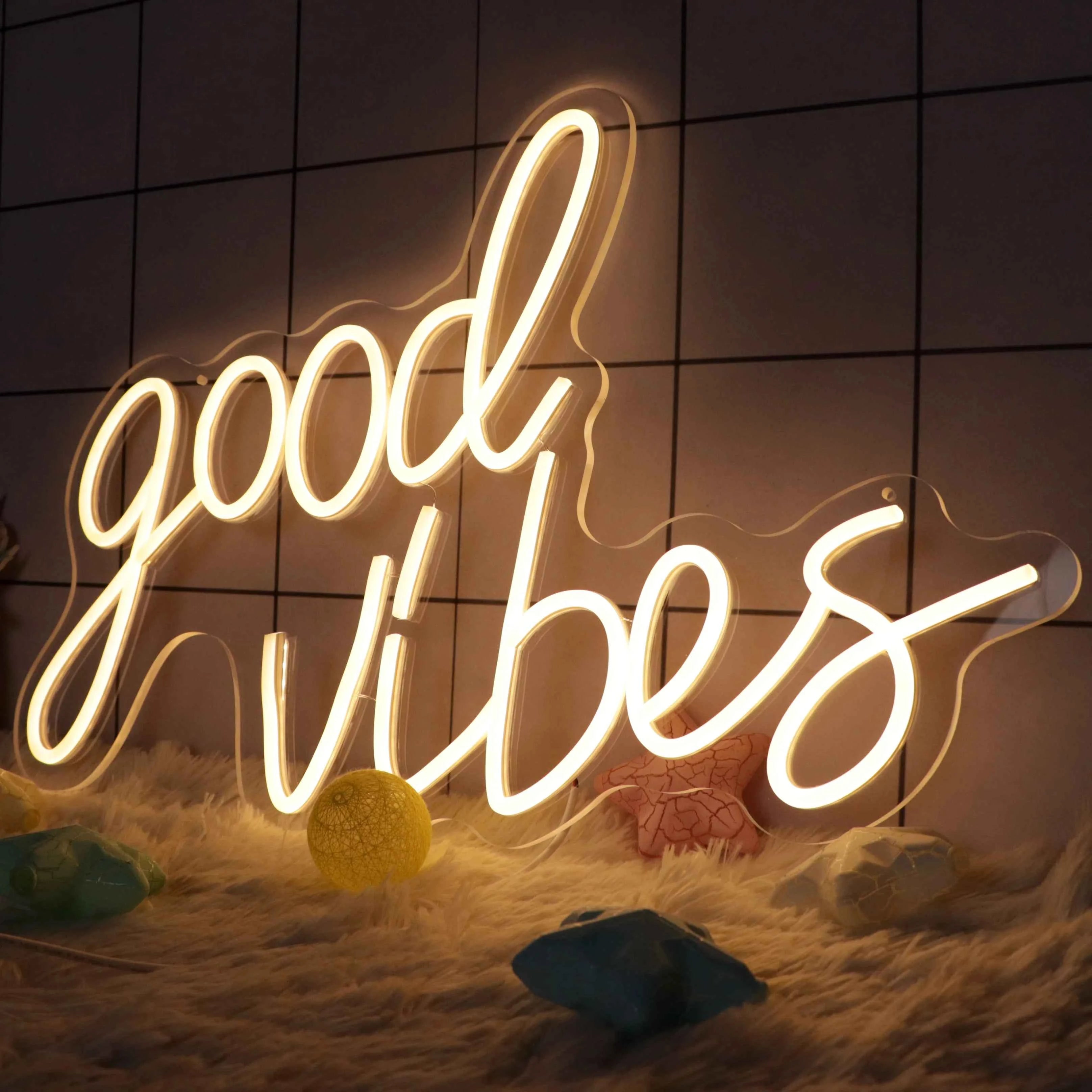 U.S. Warehouse Good Vibes Neon Strip Light Sign for Wall Decor Bedroom Decor Event Party Wedding Birthday Decoration