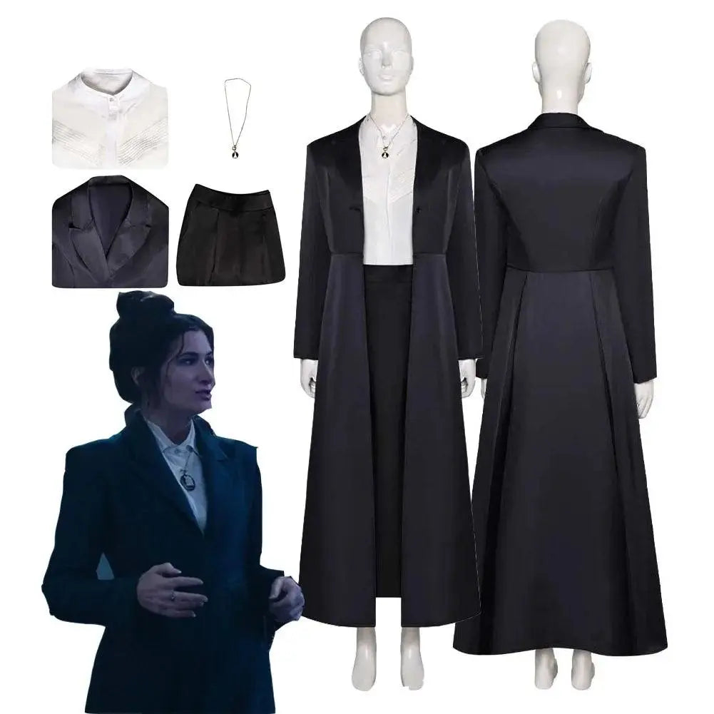 Agatha Harkness Inspired Black Trench Coat Suit Cosplay Costume - SS69