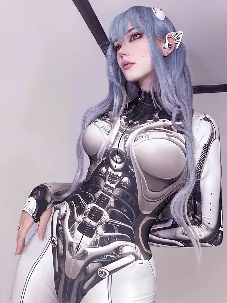 AltGoth Cyberpunk Cosplay Bodycon Jumpsuit Women Streetwear Y2k Mall Gothic 3D Printed Long Sleeve Playsuits Emo Anime Clothes - SS69